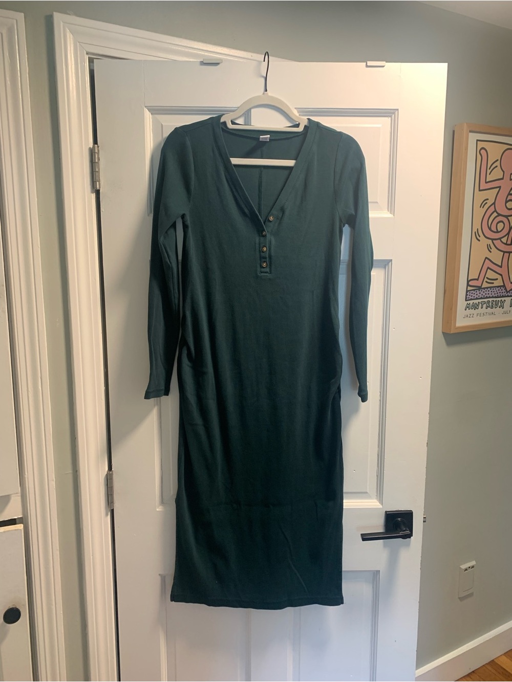Long Sleeve Forest Green Henley Midi Maternity Dress M